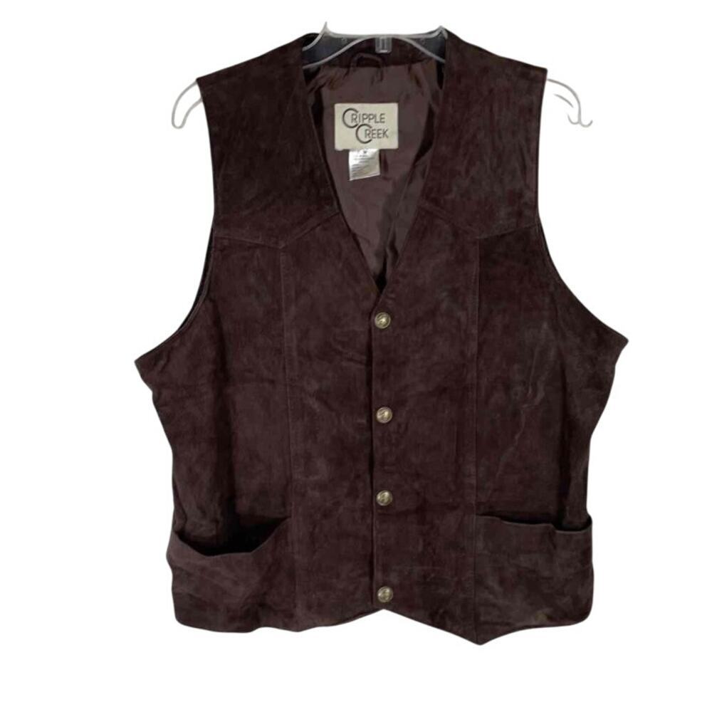 Women's M Cripple Creek Burgundy Brown Suede Leather Vest Western Cowboycore
